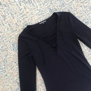 Long Sleeve Black Lace-Up Top from Express